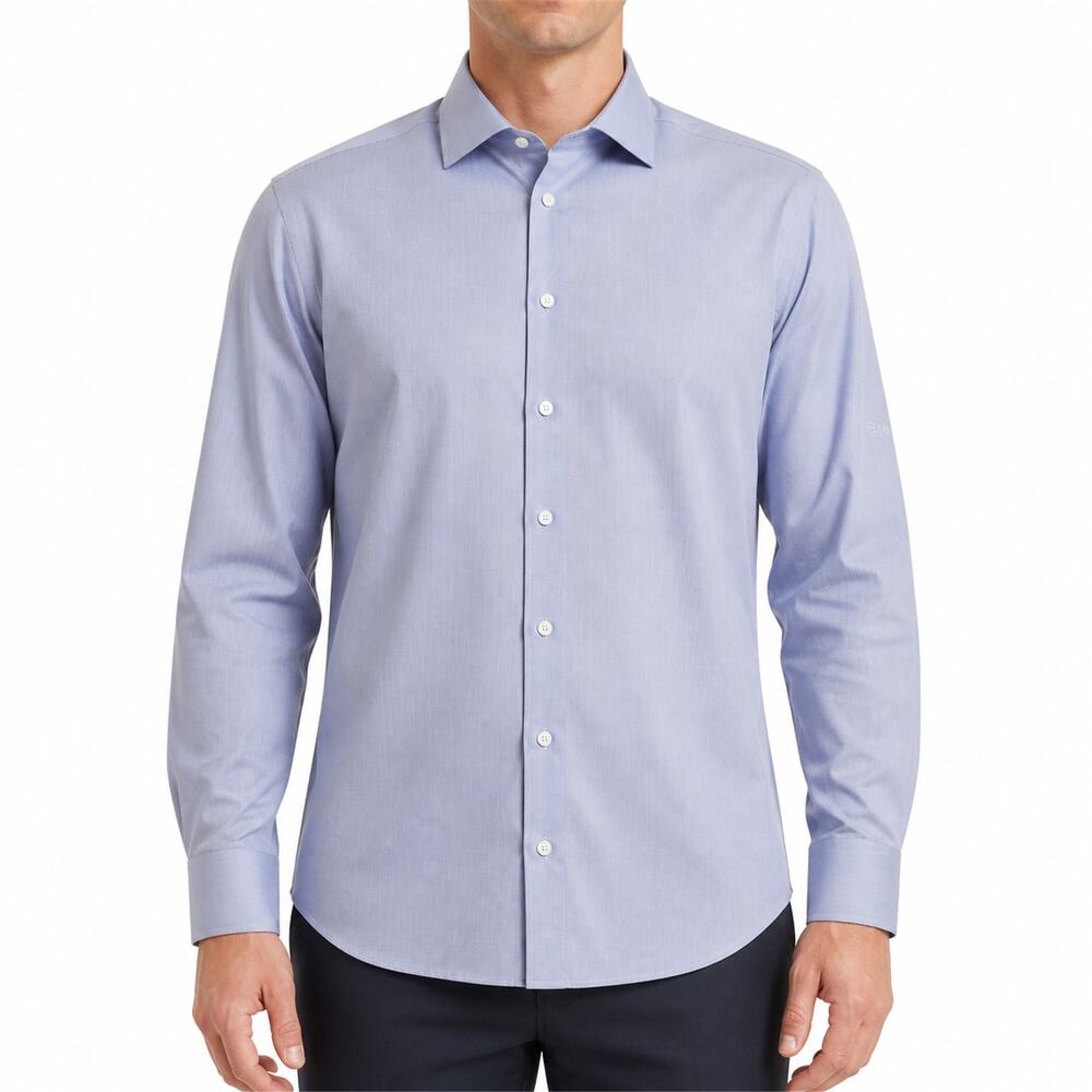 Charles Tyrwhitt Shirt Men 17.5 36/44 Blue Herringbone Cotton Formal Classic Fit